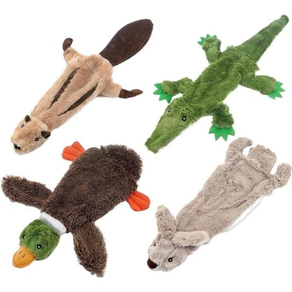 Dog Squeaky Chew Toys Fun Skin,Plush,Wild Duck,Hare,Squirrel,Alligator